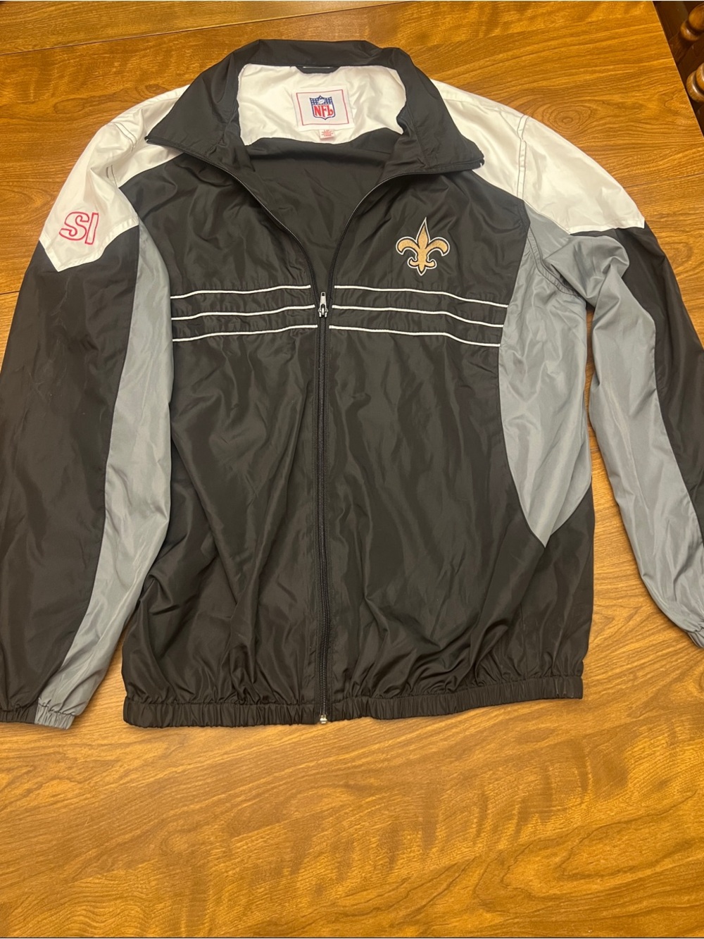 NFL New Orleans Saints Black Gray Windbreaker Jacket with Fleur-de-lis